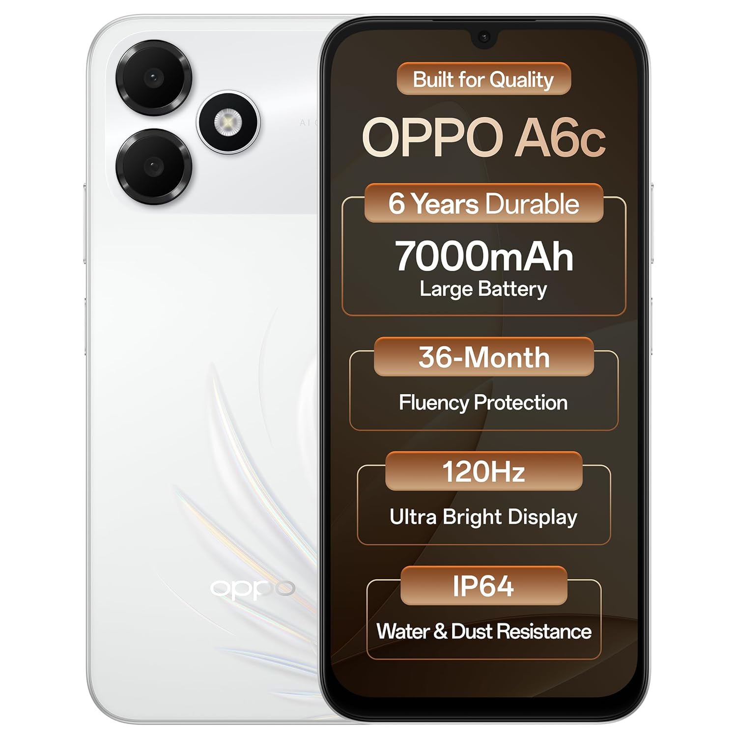 OPPO A6c 4G Smartphone, 4GB RAM, 128GB Storage, 7000mAh Long-Lasting Battery, 120Hz Ultra Bright