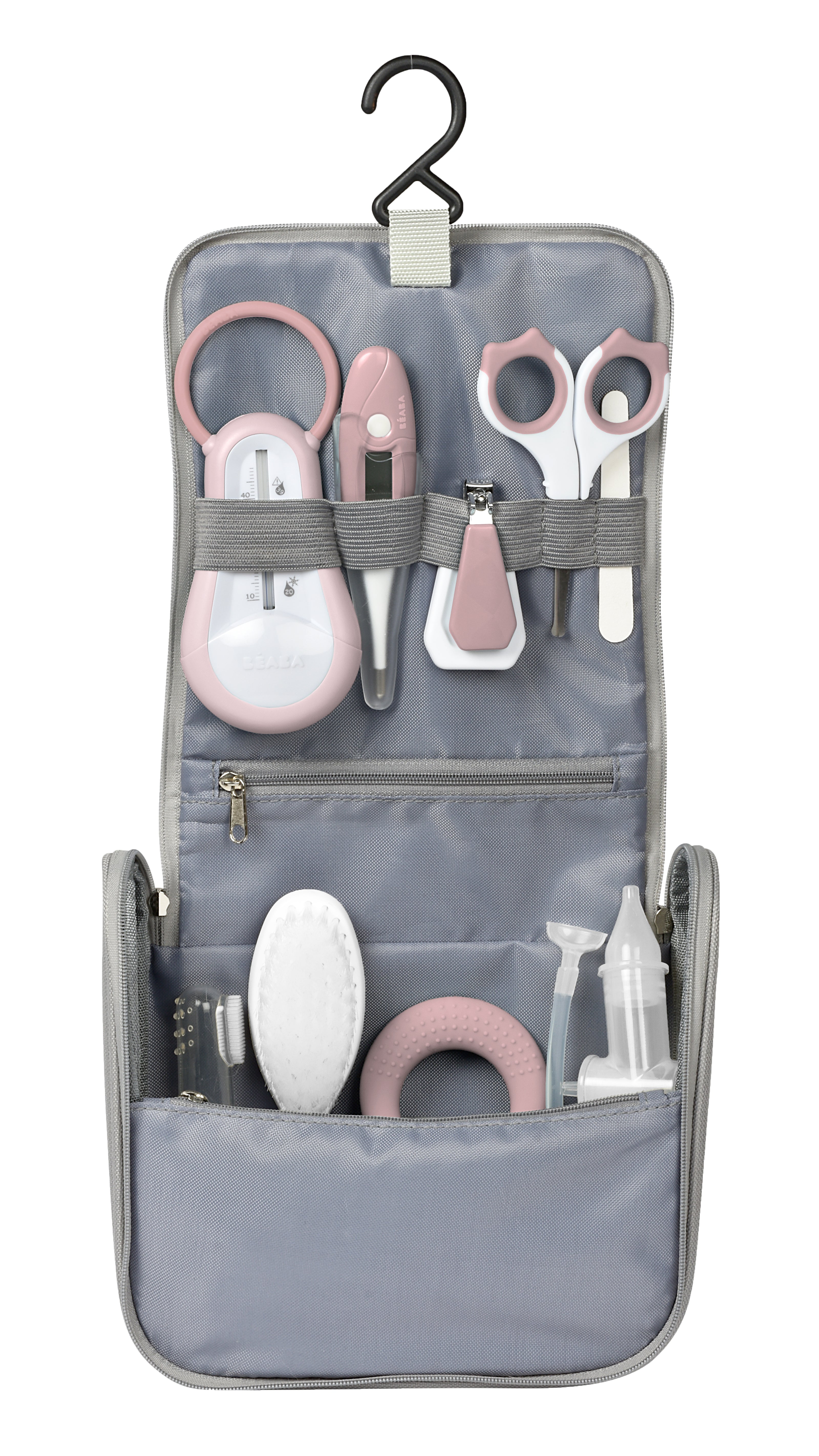 Beaba-Hanging Toiletry Pouch with 9 Accessories-Old Pink