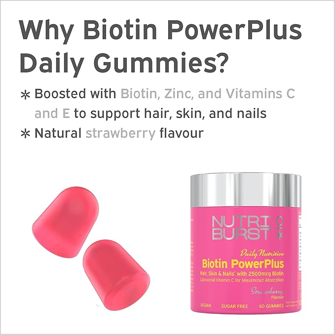 NutriBurst Biotin PowerPlus  Strawberry Flavor (60 Gummies)