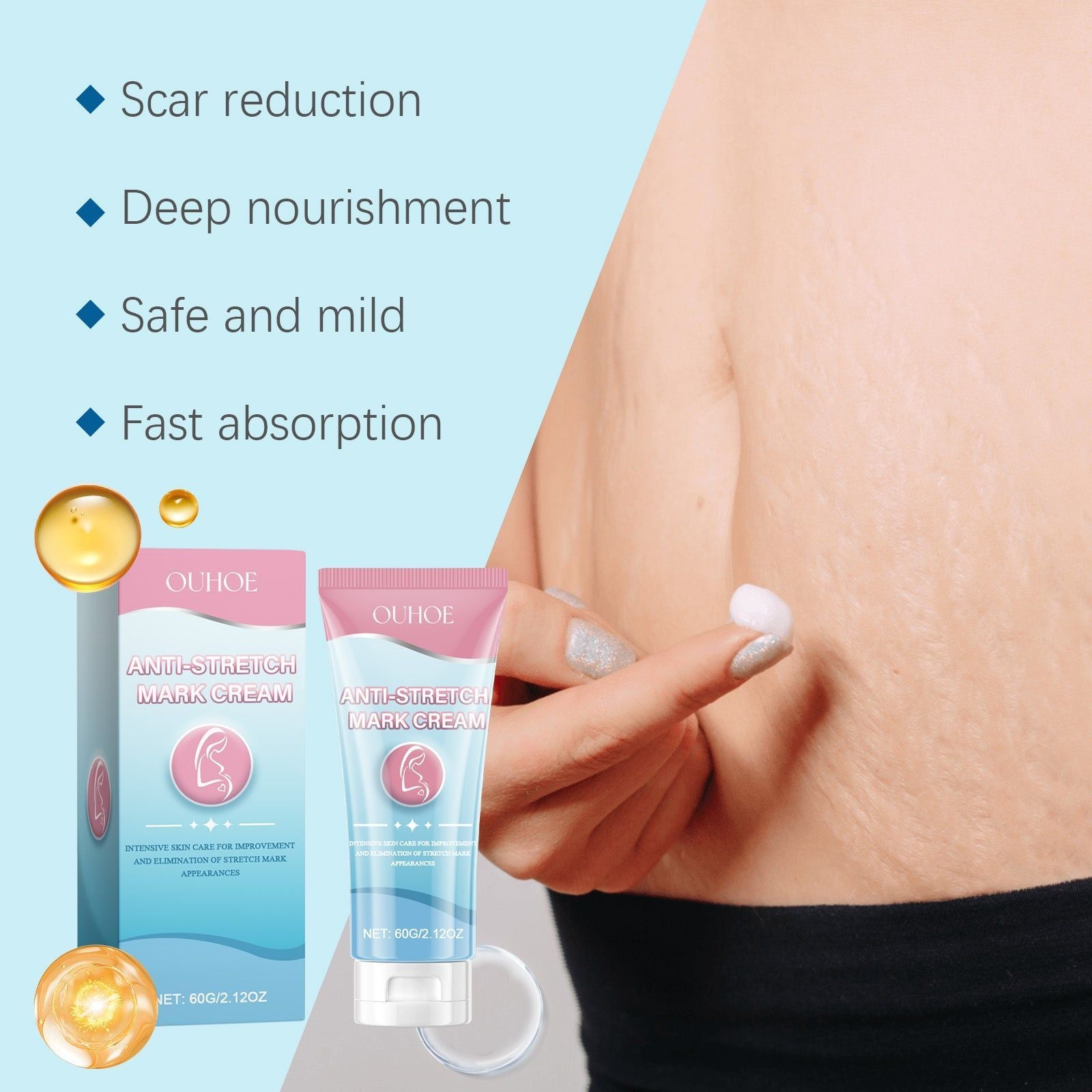 Pregnancy Care Cream for Smooth Skin, Scar Repair, Moisturizing, Postpartum Skin Recovery ,60g