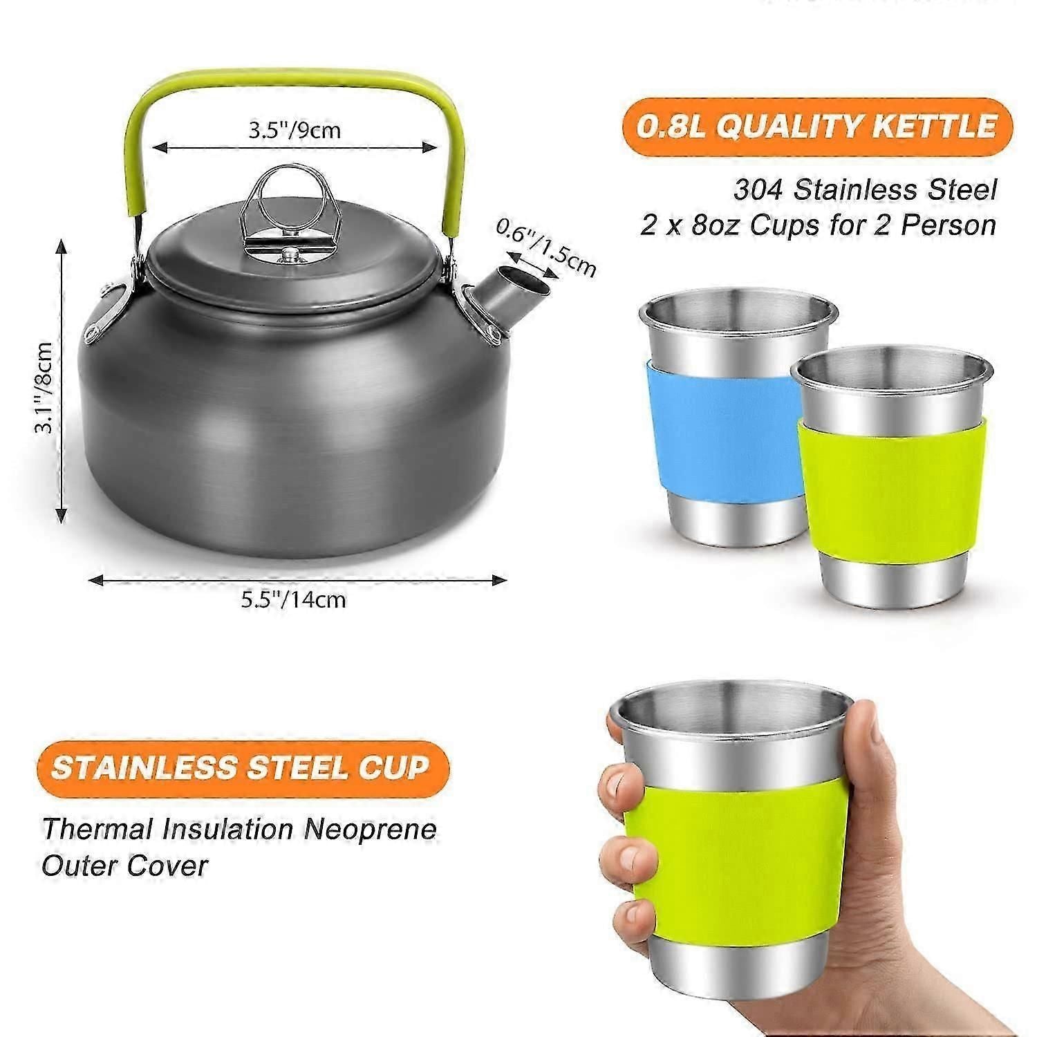 Camping Cookware Kit With Folding Camping Stove Suit, Non-stick Pot Pan Kettle Set For Outdoor Cooking And Picnic For 2 People