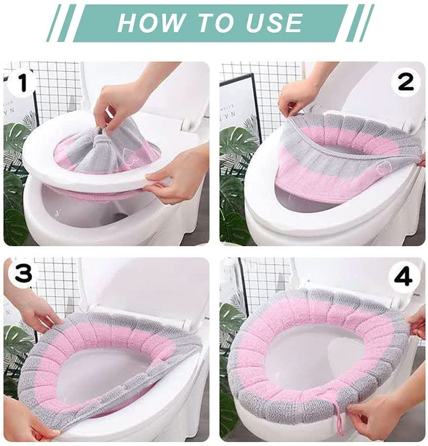 4pcs Toilet Seat Cover Toilet Seat Cushion With Handle Winter Warm Bathroom Seat Pads