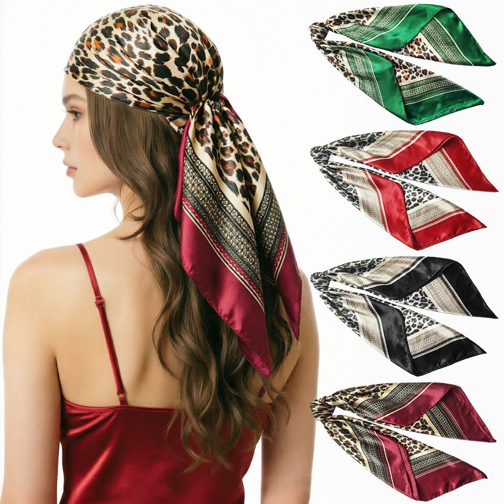 4Pcs Leopard Print Satin Square Scarf Set for Women 90cm