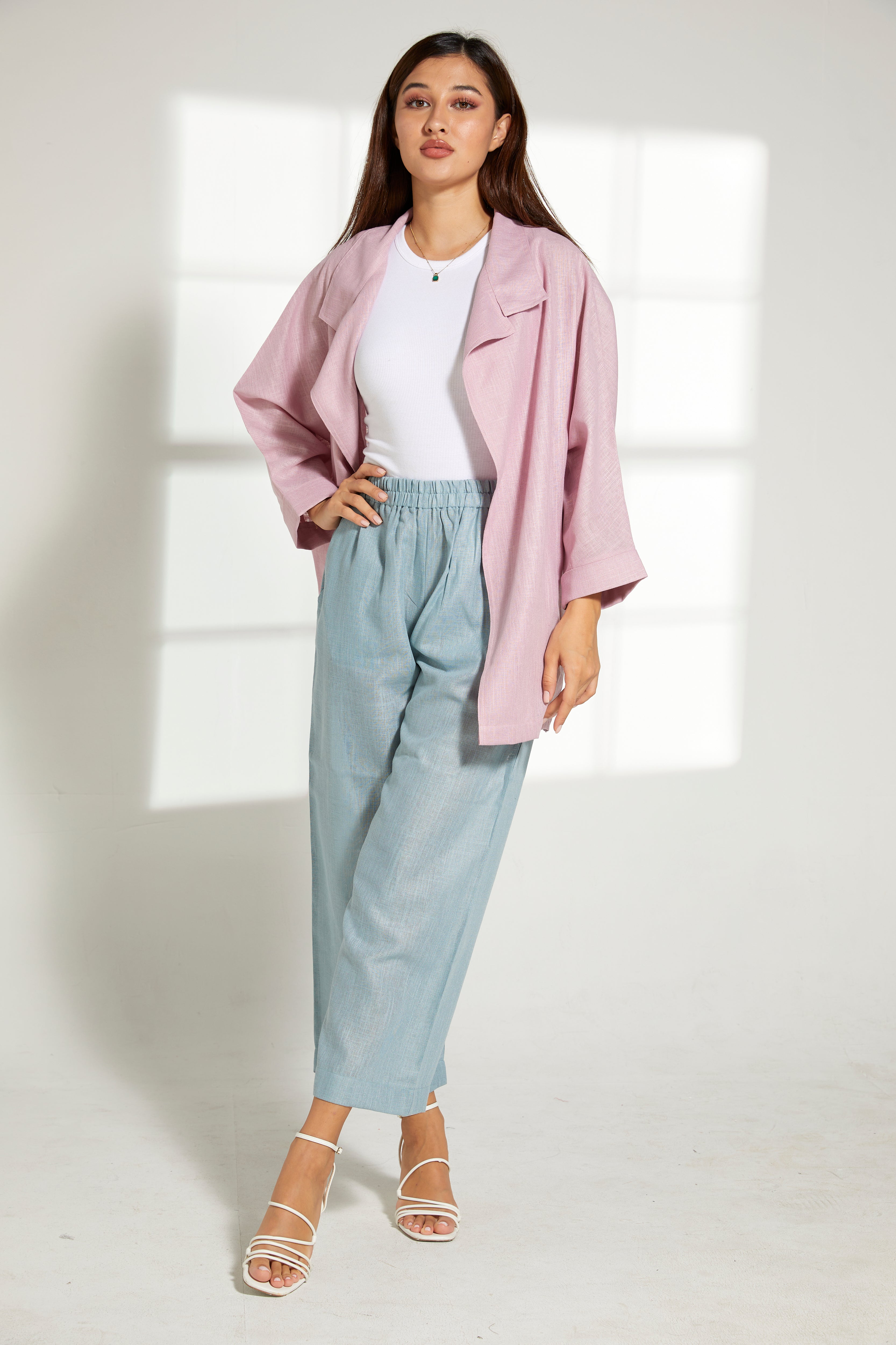 MOiSTREET Multicolor Linen Fabric Top and Pants Set