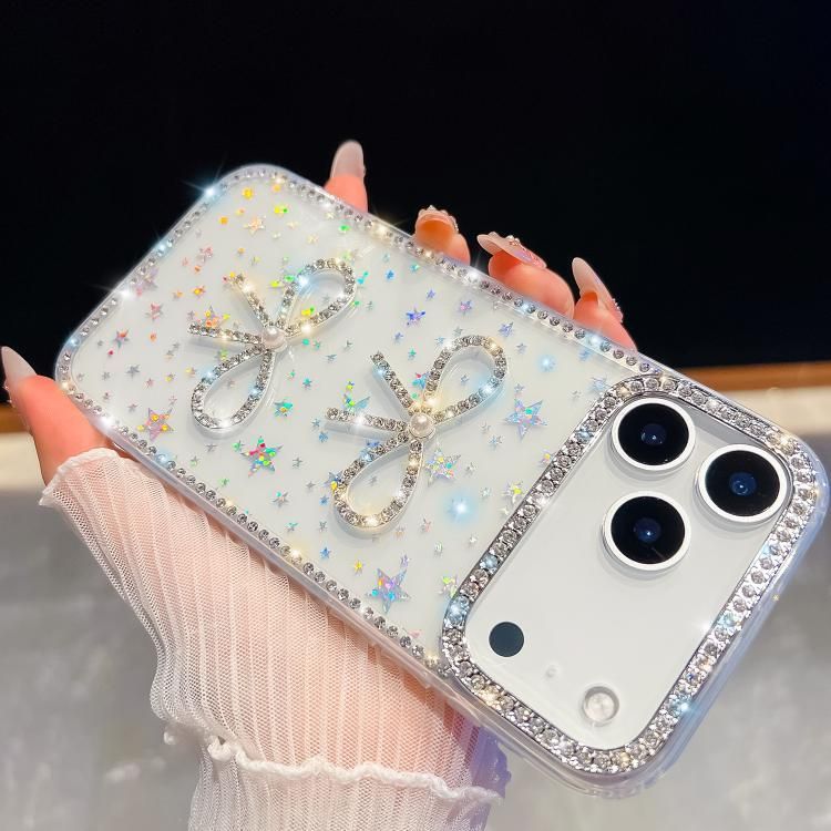 For iPhone 18 Pro Max / iPhone 17 Pro Max Diamond Glitter Dual Bow-knot Shockproof Phone Case