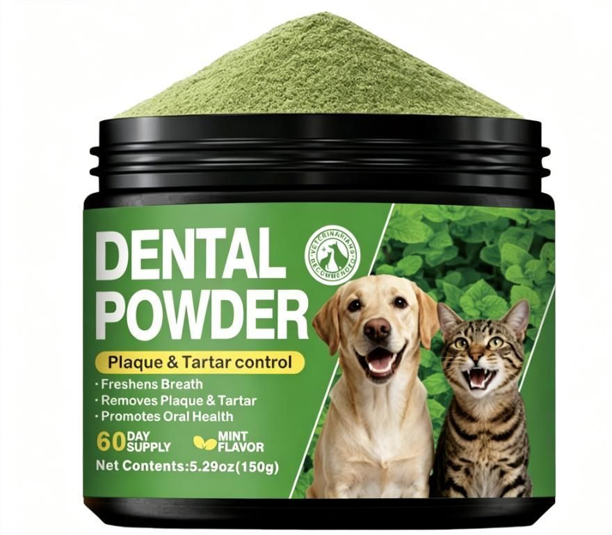 Pet Dental Powder for Dogs & Cats - 150g Mint Flavour - Plaque & Tartar Control, Breath Freshener, Oral Care Supplement