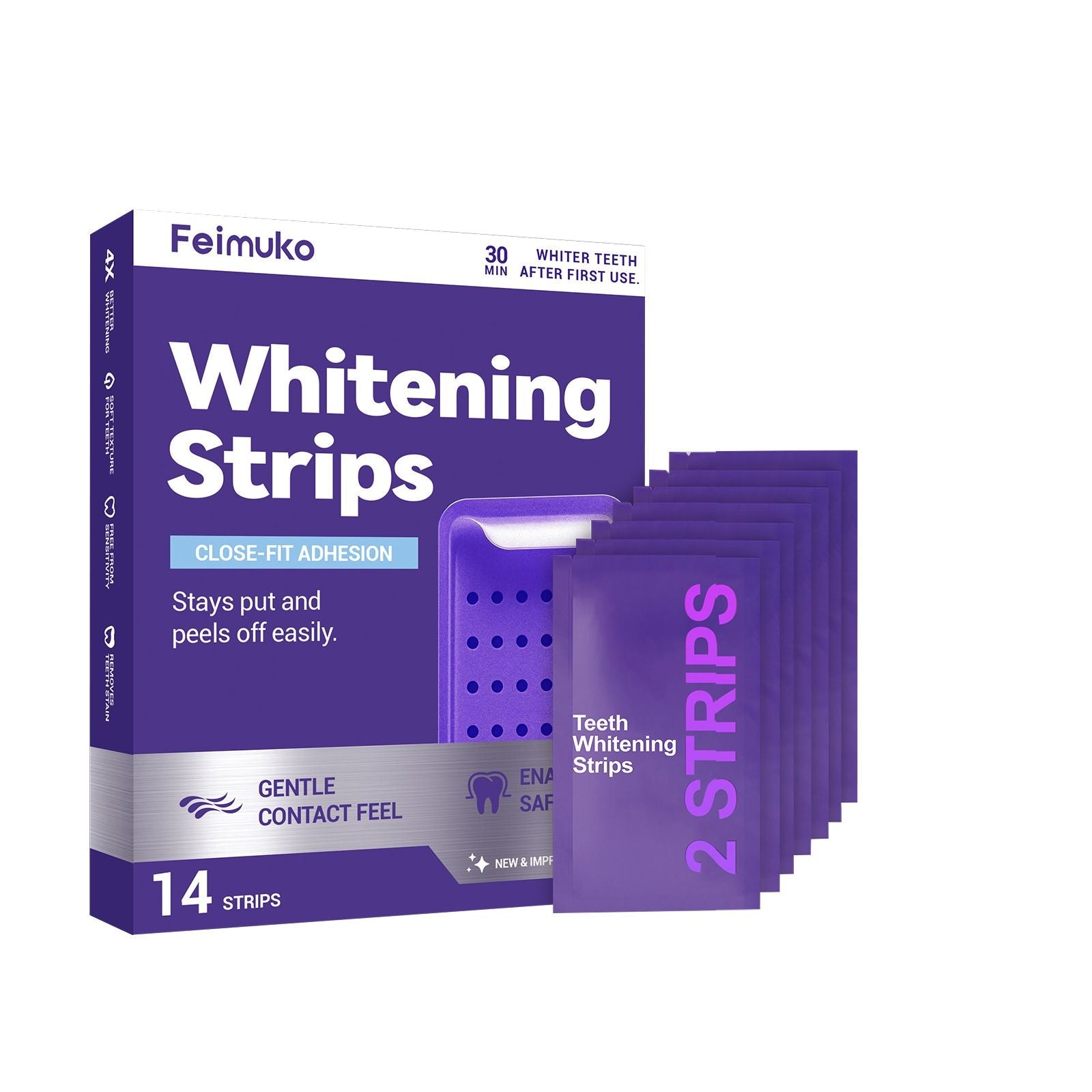 Feimuko Purple Brightening Teeth Whitening Strips – Easy-to-Use, Portable for Daily Home Use, Gentle Oral Care Strips