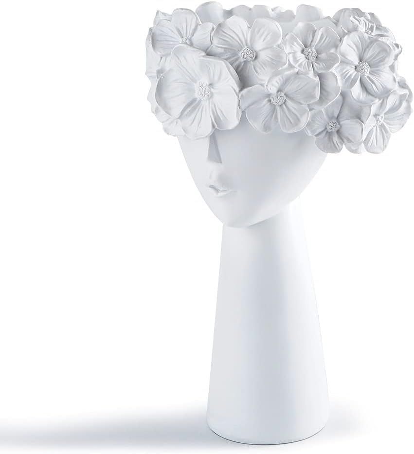 Creative Vase Girl Head Statue Planter Home Decor Resin Flower Pot Ornament