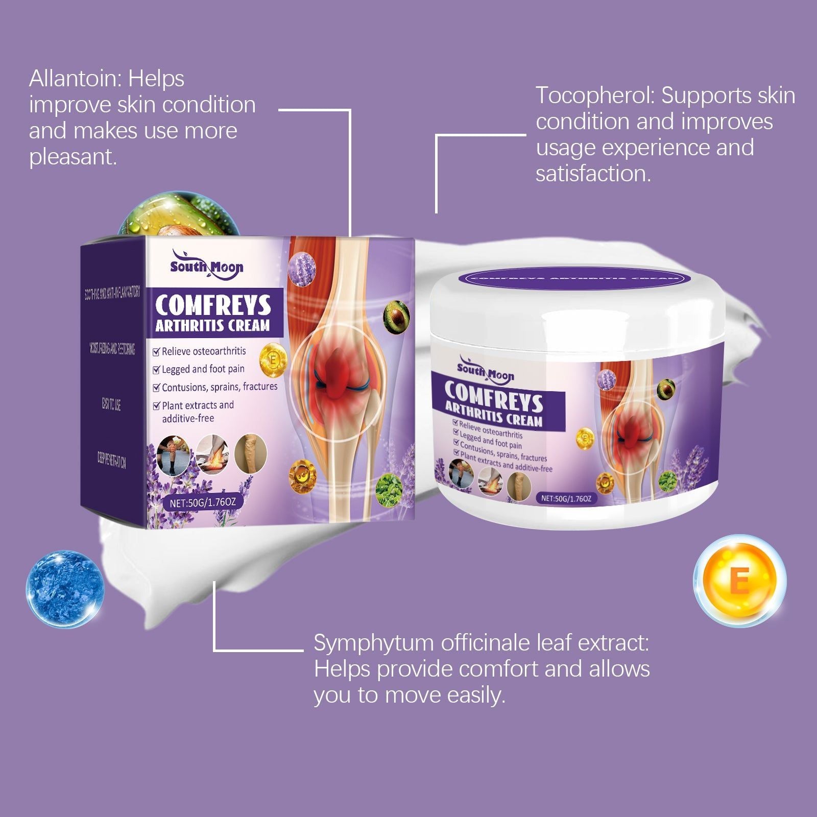 Comfrey Body Care Cream, Joint Pain Relief, Muscle Soreness, Flexibility ,50g