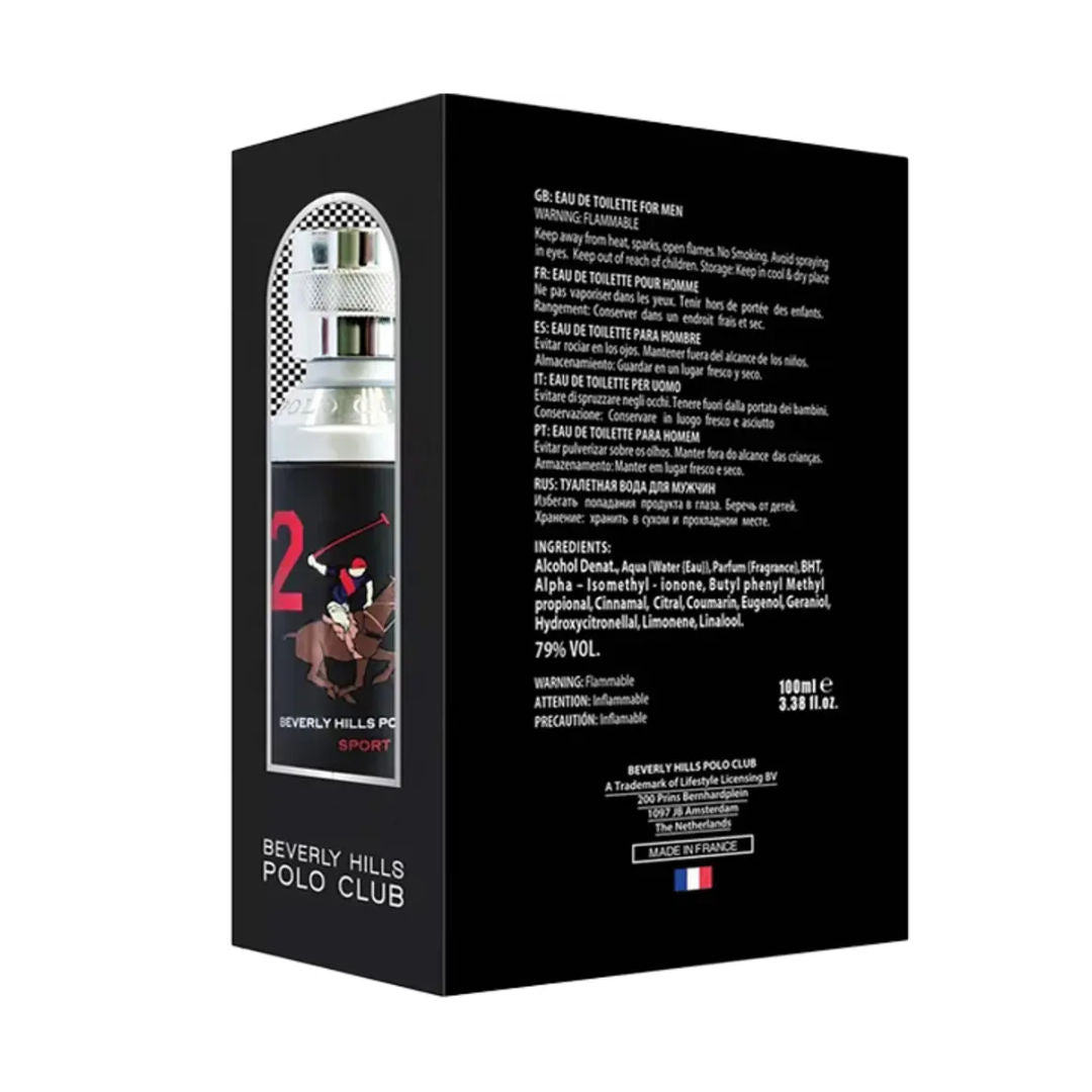 Beverly Hills Polo Club Sport No. 2 Eau de Toilette for Men, 100ml