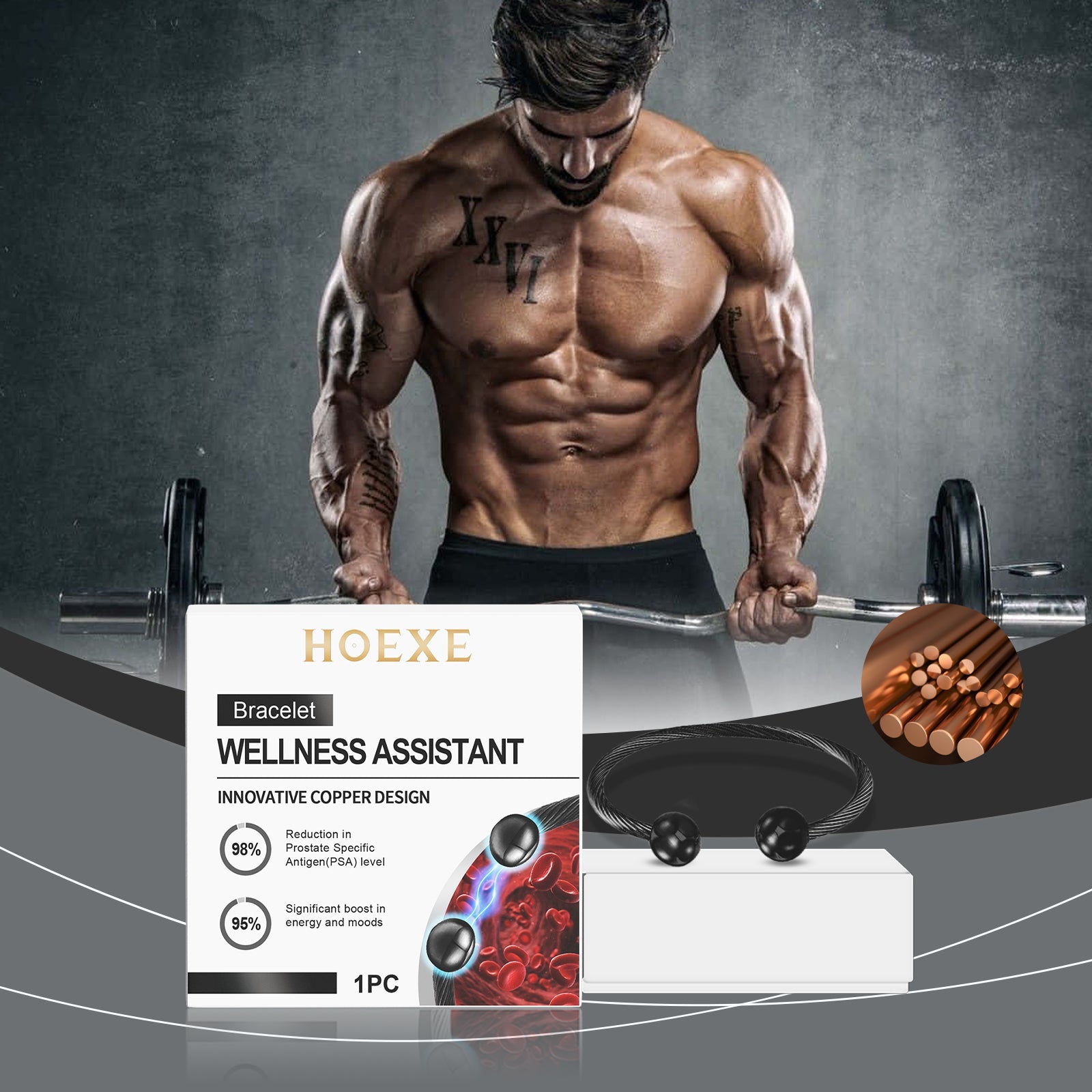 Copper Threaded Bracelet for Men Women, Daily Energy, Detox, Pain Relief ,1pcs