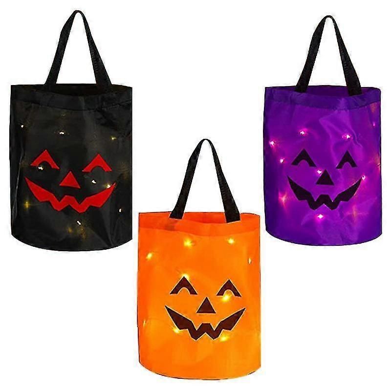 Halloween Candy Tote Bucket With Lights Light Up Bag Holder Treat Goody Buckets Portable Party Favor