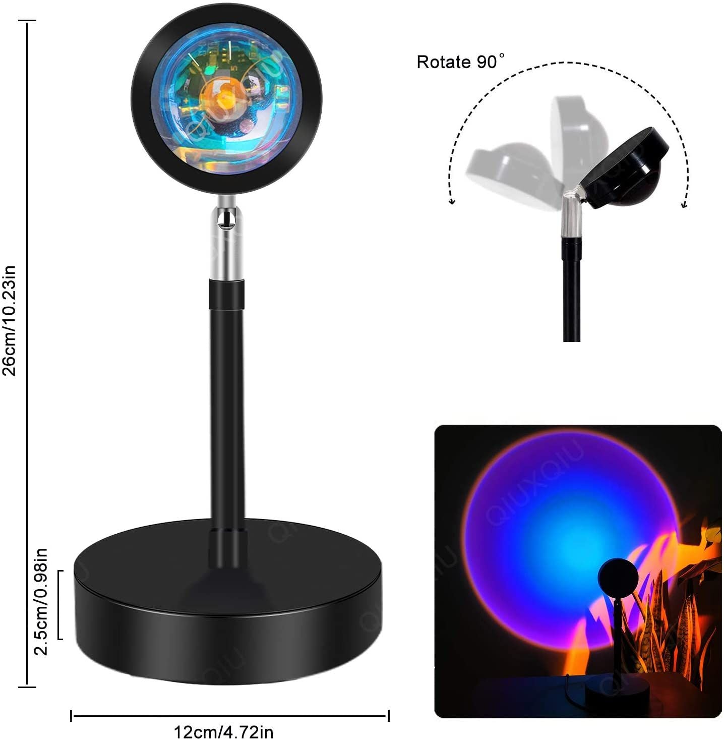 LED Sunset Projector Lamp 90 Degree Rotation Rainbow Sun Night Light