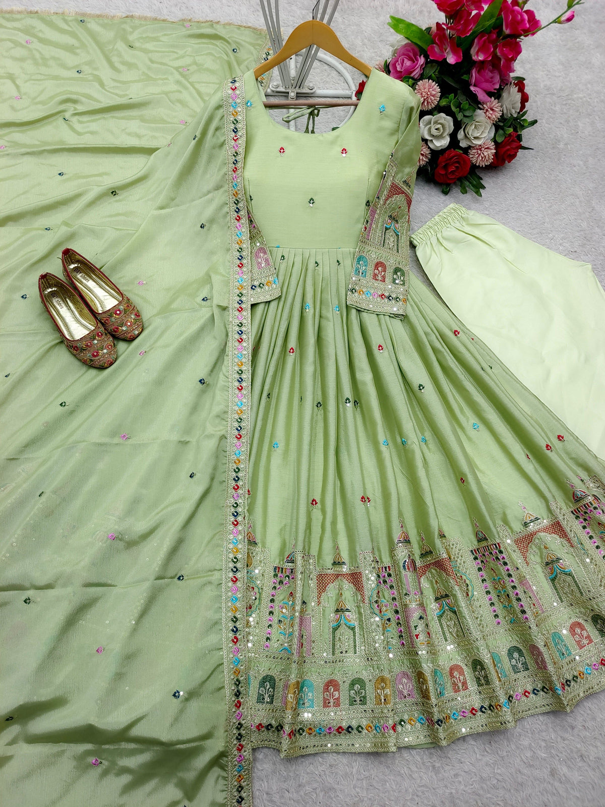 Fab Zone Party Wear Designer Anarkali Gown, Pent And Beautiful Dupatta For Women