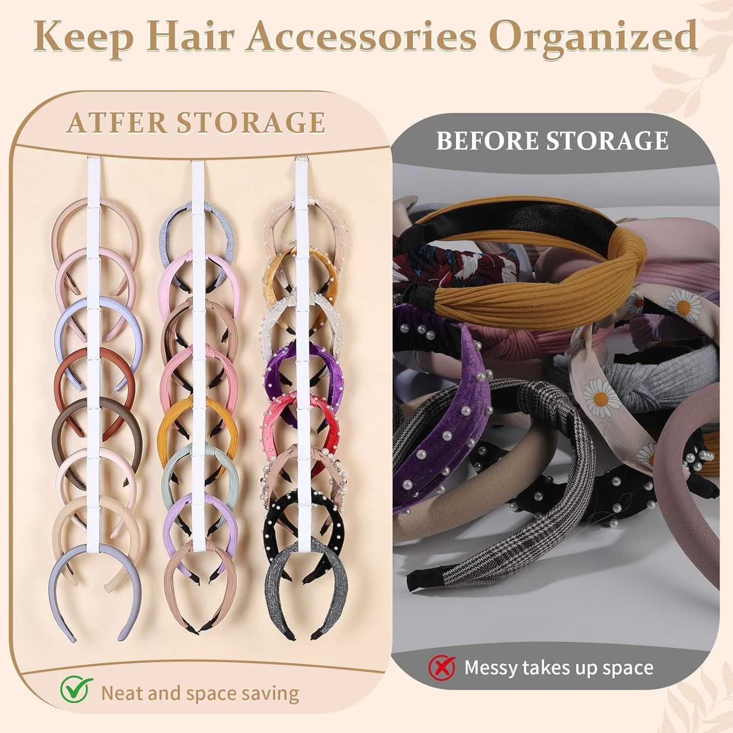 3 PCS Headband Holder Organizer Hanging Hairband Storage for GirlsWomen