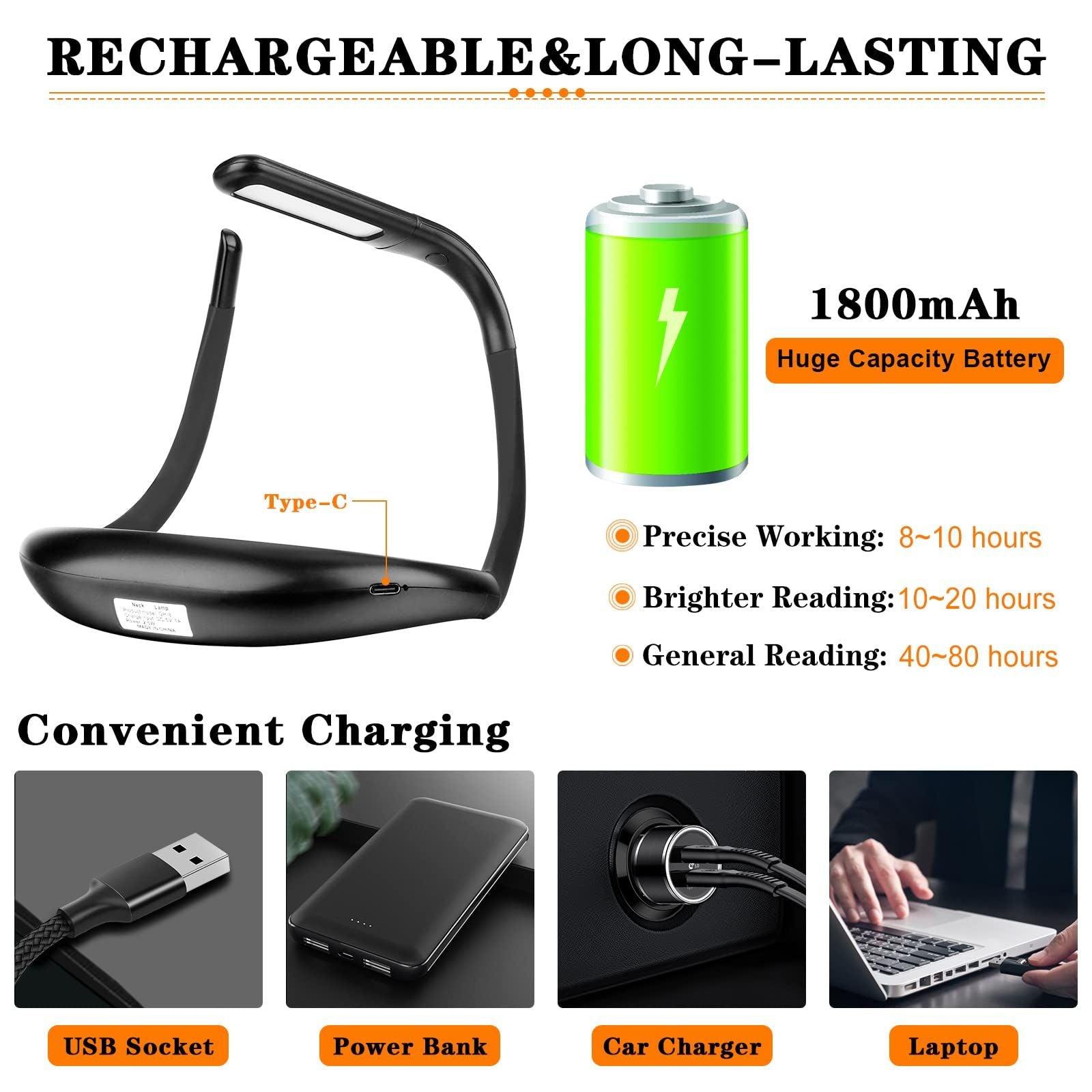 Neck Reading Lamp Portable Hands Free LED Book Lights For Reading In Bed