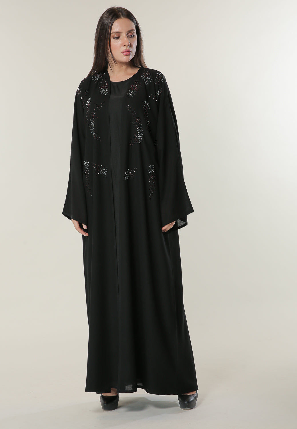 MOiSTREET Black Abaya with Abstract Handwork