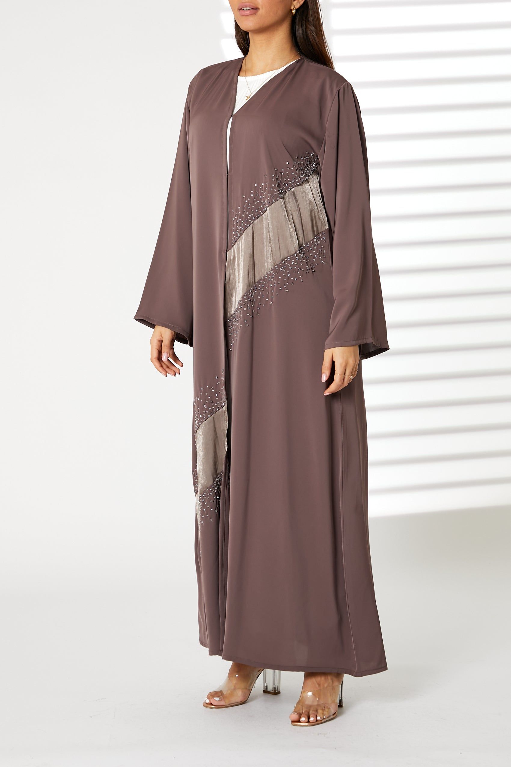 MOiSTREET Brown Nida Embellished Abaya