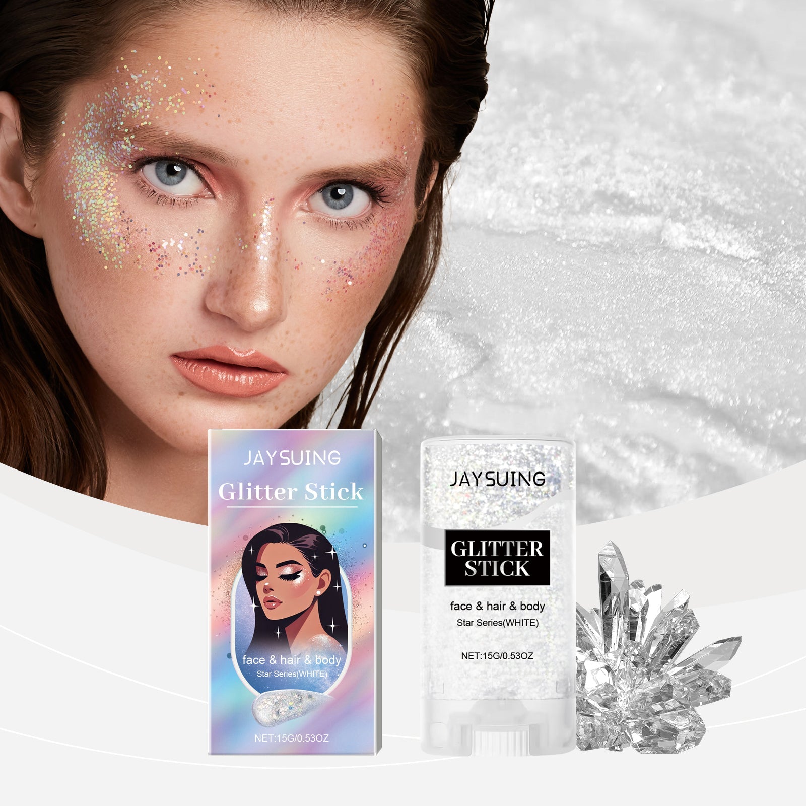 Dazzling White Highlight Stick, Glitter Face Body Collarbone, Party Makeup, Performance, Sensitive Skin ,15g