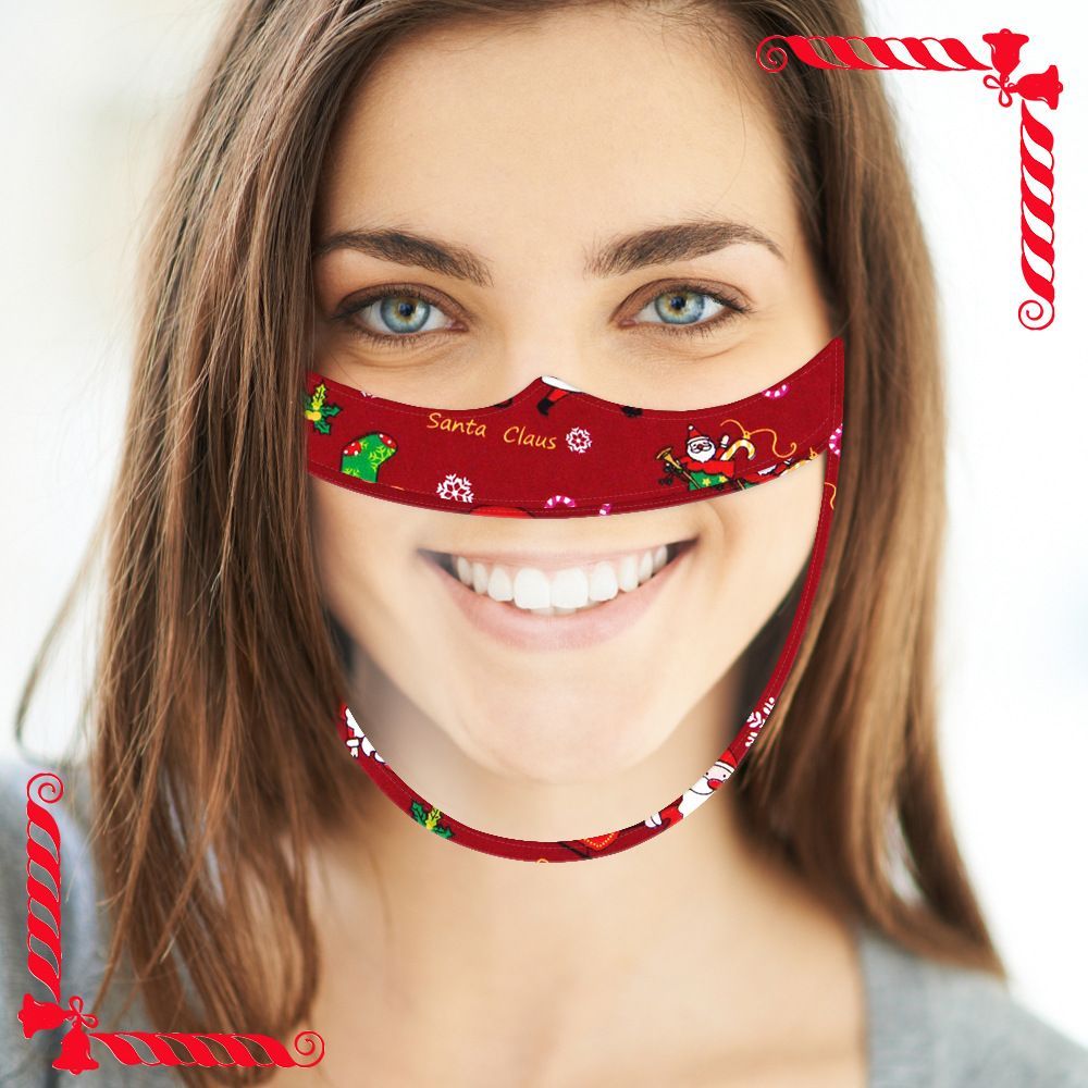 5pcs Christmas Face Mask Cover Washable Clear Shield Santa Claus Elk Pattern Face Visor