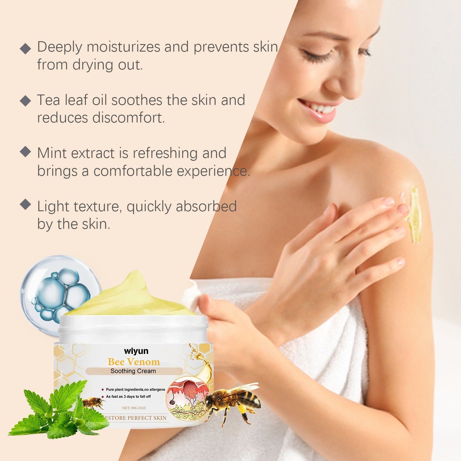 Bee Venom Moisturizer, Hydrating Skin Care, Natural Repair, Long-Lasting Moisturize ,30g