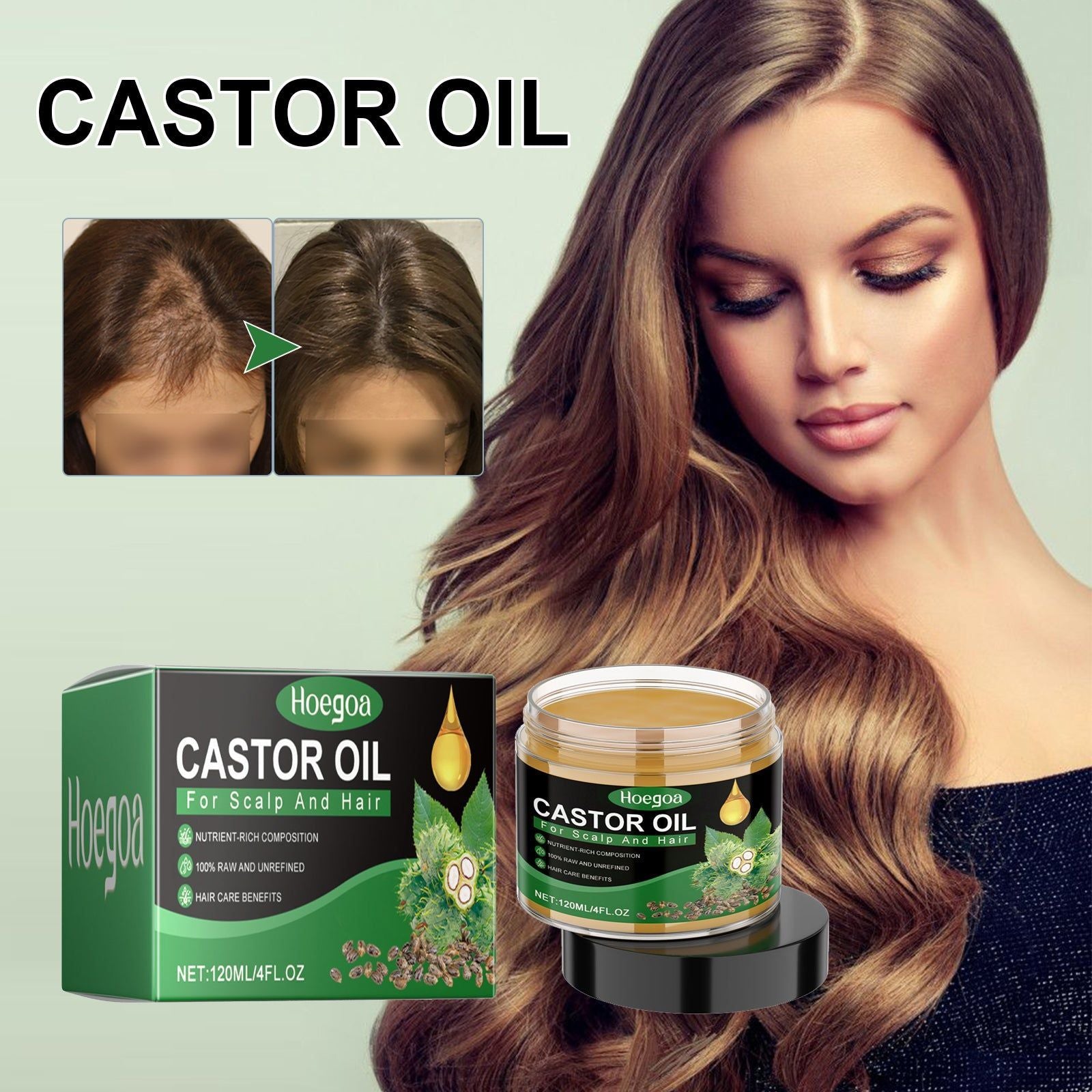 Castor Oil for Nourishing and Dense Hair, Promotes Growth, Softens, Strengthens ,120ml