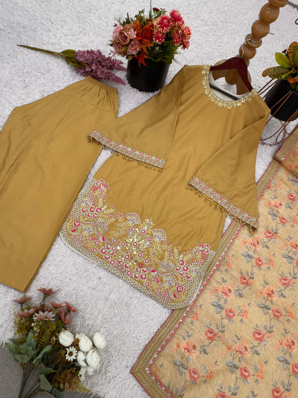 Fab Zone Women's Partywear Suit Set With Coded Embroidery