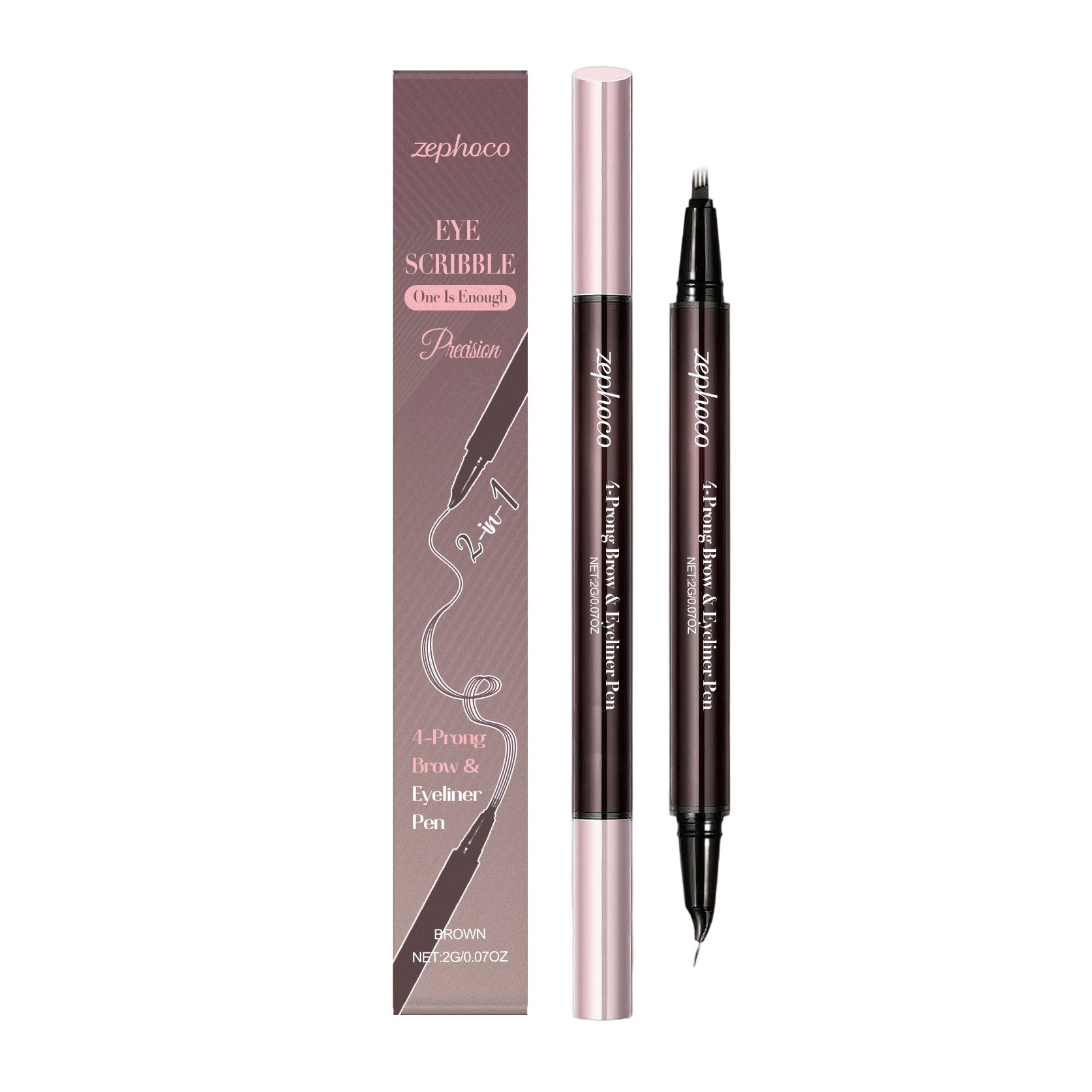 Brown Two-In-One Liquid Eyebrow Pencil, Silky Smooth, Natural, Long-Lasting, No Smudge ,2g