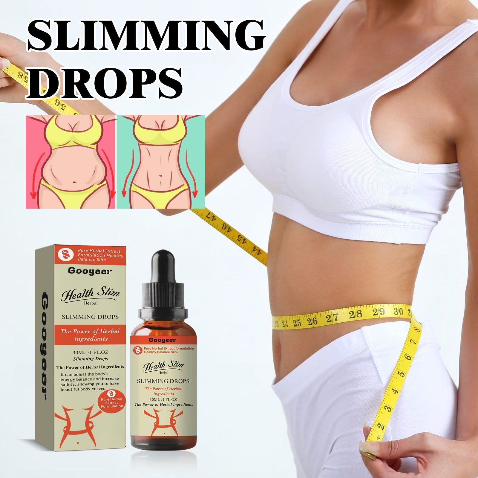 Body Shaping Slimming Drops, Fat Burner, Toning, Safe Weight Loss, Easy to Use ,30ml