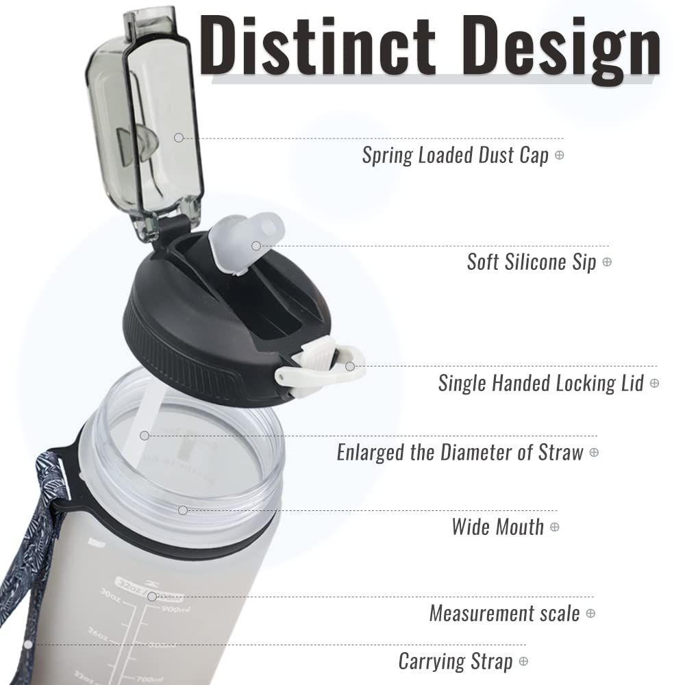 Plastic Water Bottle Leakproof Drink Bottle With Time Marker For Fitness Sports