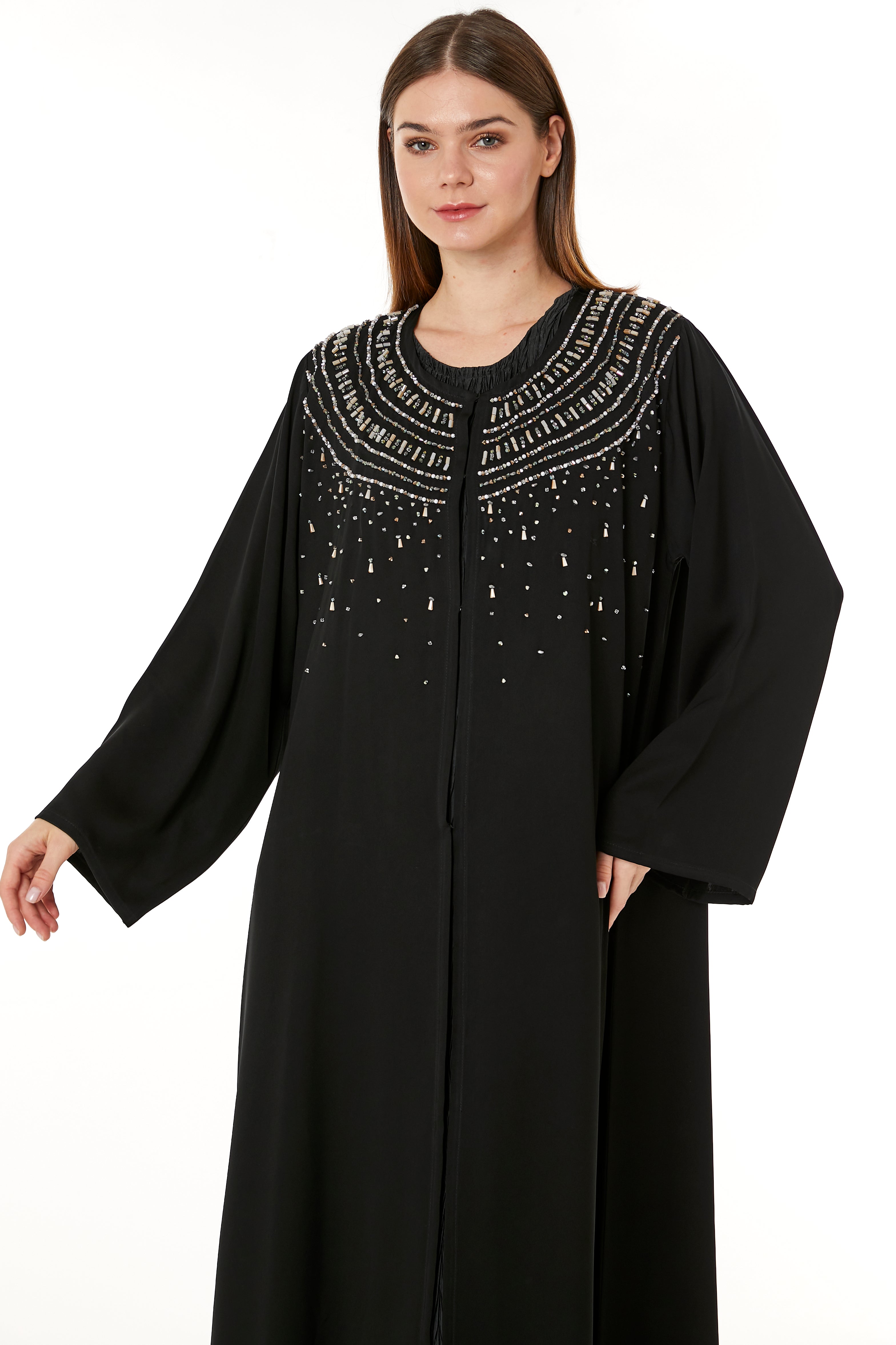 Black Korean Nida Hand Embellished Abaya