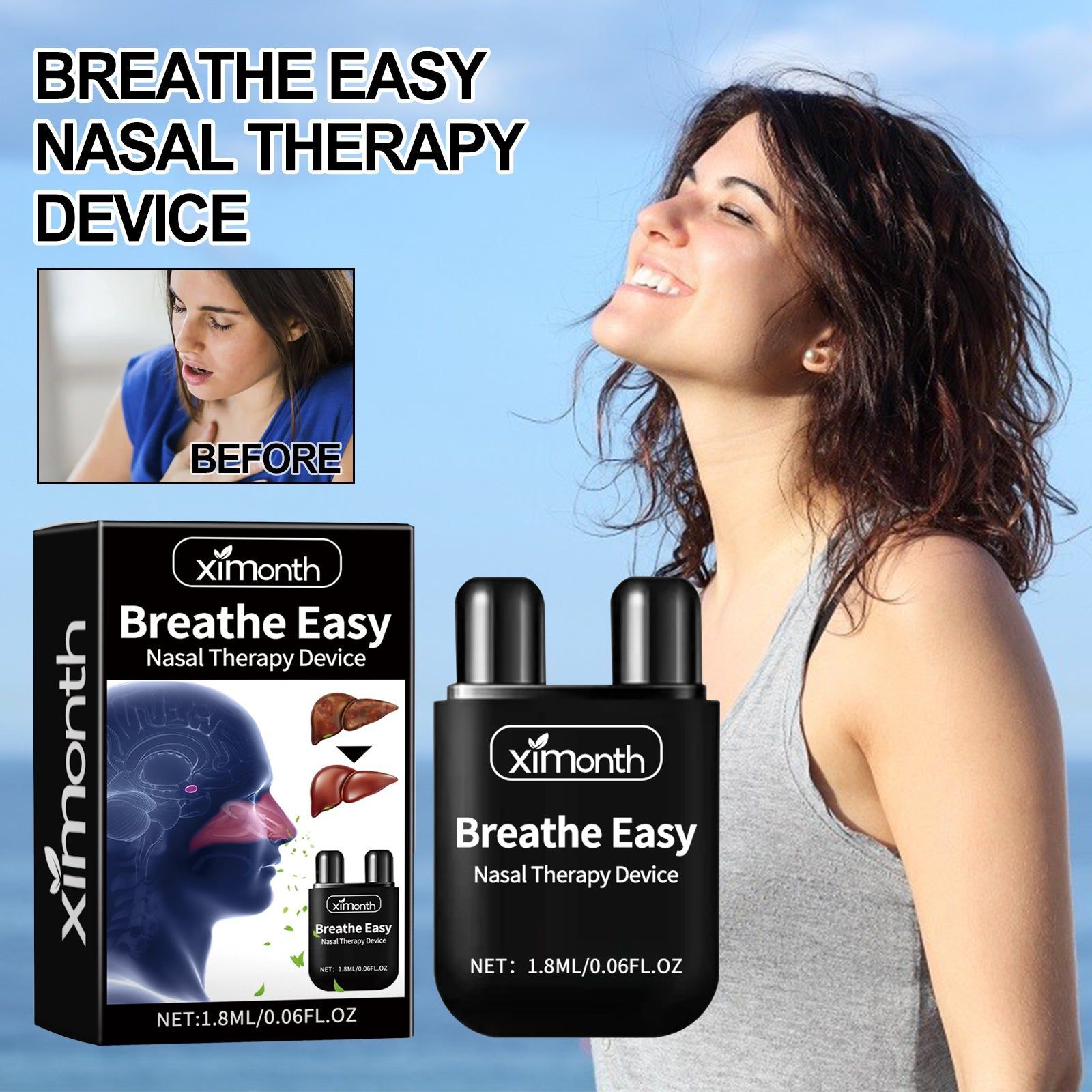 Breathe Easy Nasal Therapy Device, Natural Body Care, Relieve Congestion ,1.8ml