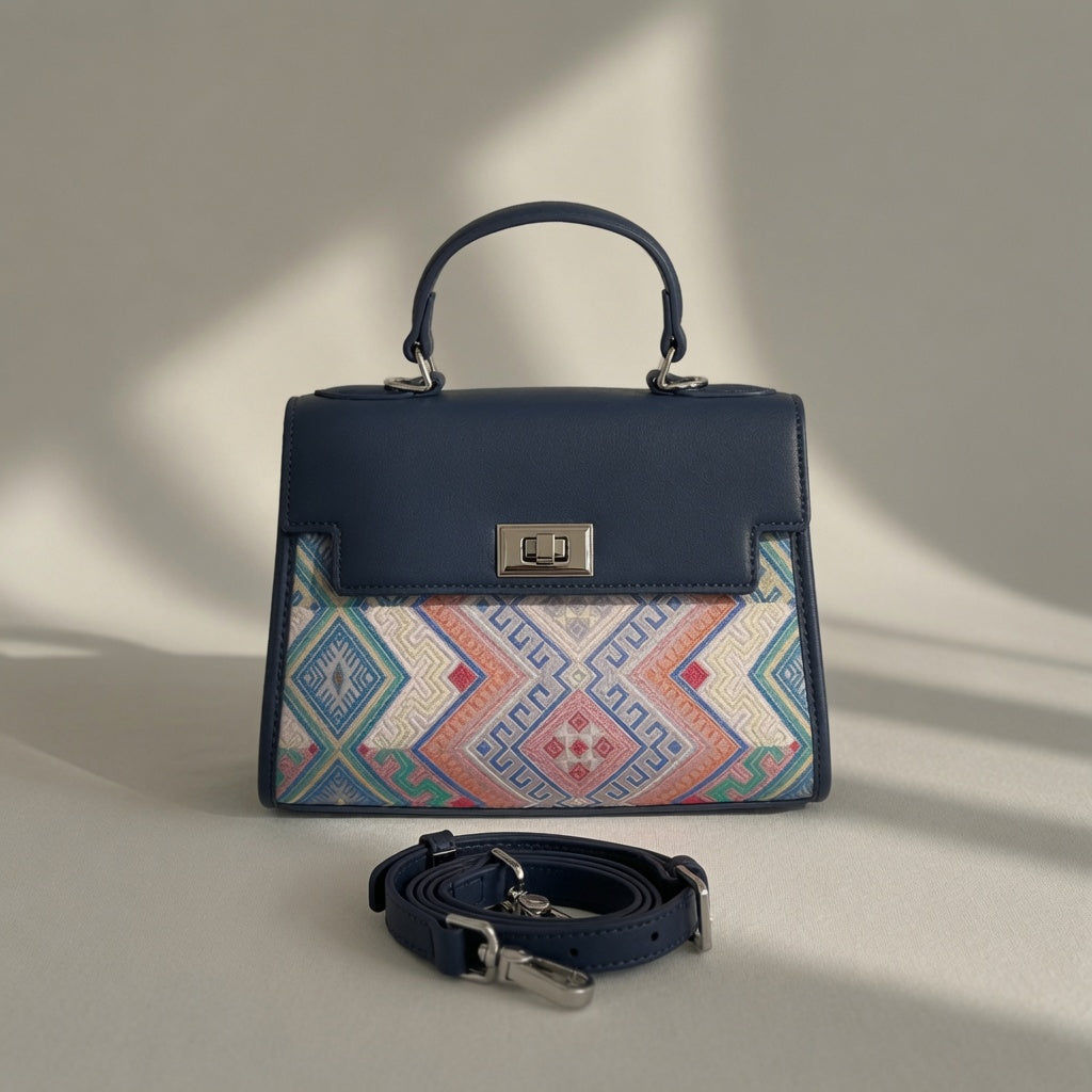Jamila Designer Eternal Vine Structured Top-Handle Handbag, Royal Blue
