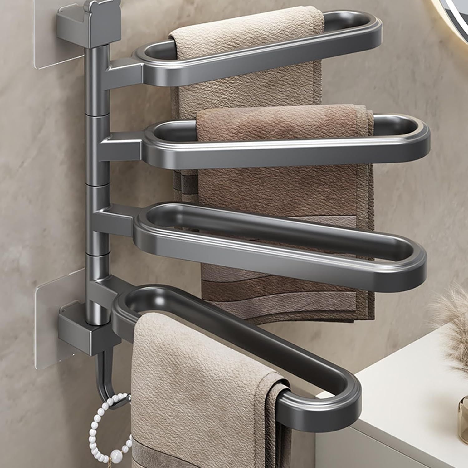 Punch Free Rotatable Towel Rack Bathroom Slipper Holder Kitchen Storage Shelf