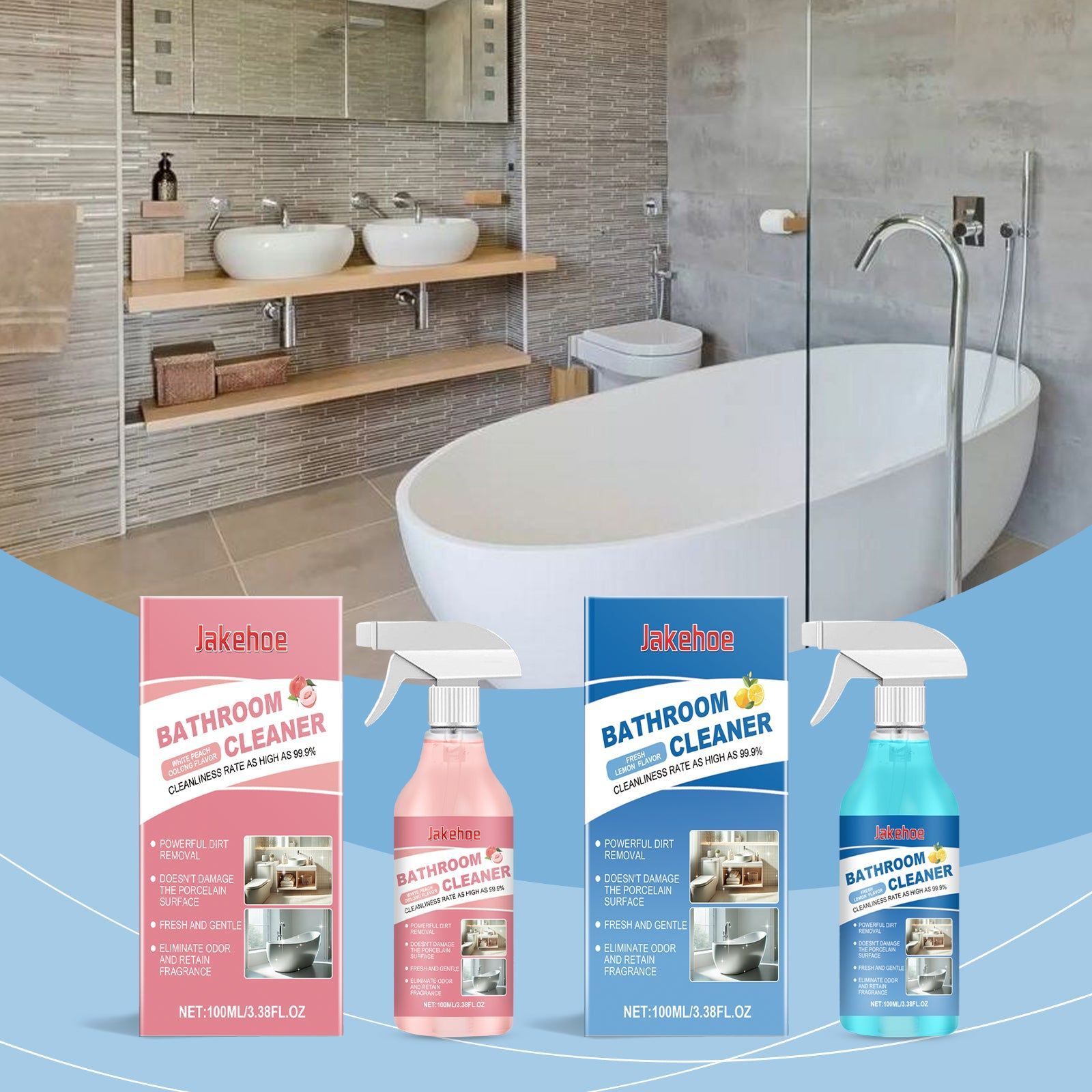 Bathroom Cleaner, Deep Stain Removal, Bacteria Inhibition, Fresh Peach Oolong Scent ,100ml