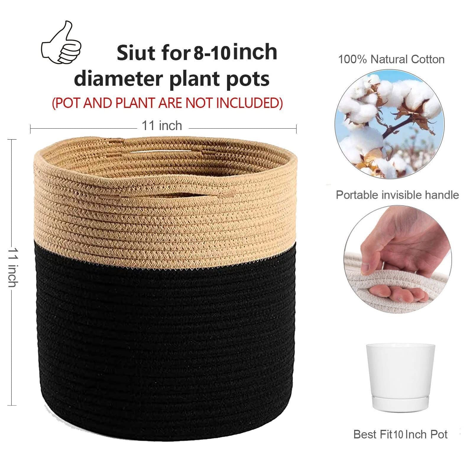 Oradrem Woven Cotton Rope Floor Plant Pot for Indoor