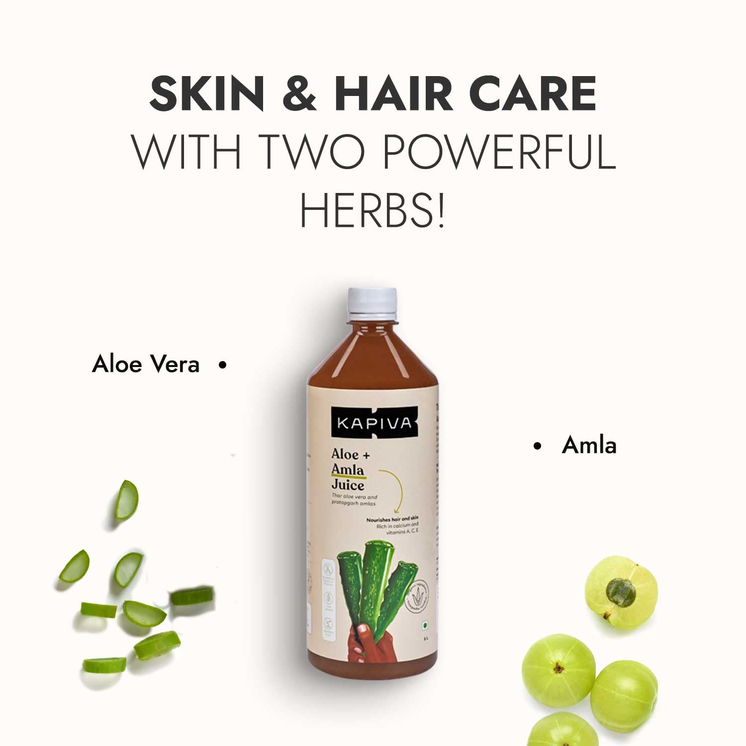 Kapiva Aloe Vera plus Amla Juice Cold-pressed Juice for Glowing Skin Helps with Acne and Metabolism (1L)