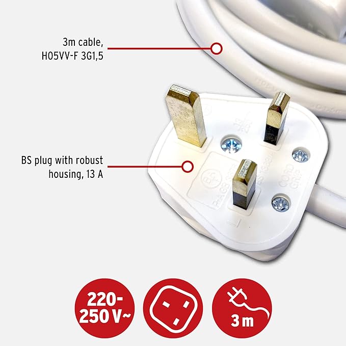 Brennenstuhl 1166563015 Extension Cable for Home and Office (3 m of Cable for Indoor Use, with Rubberized 13 A BS) White