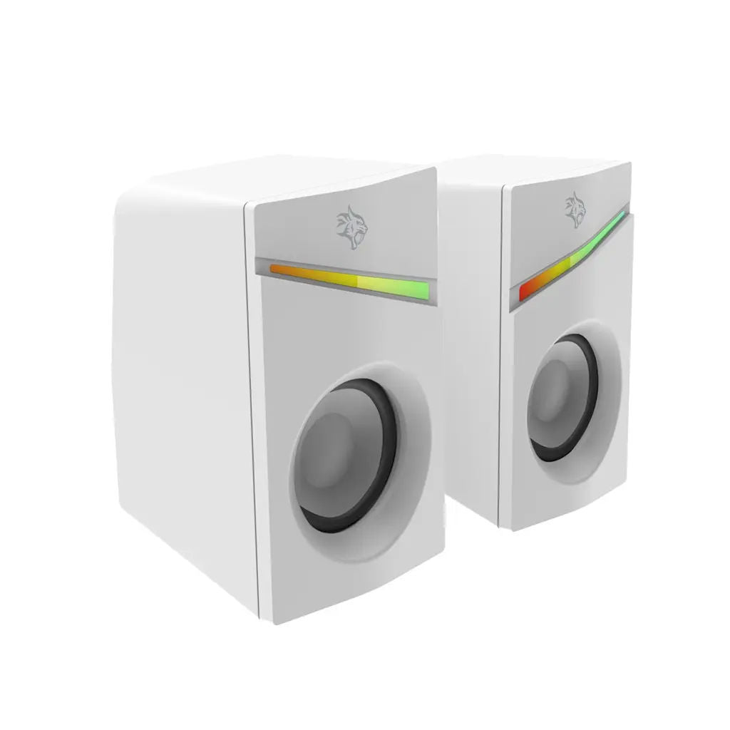 Porodo Gaming Stereo Speakers with Volume Knob, 6W, RGB Lighting, AUX Input, White