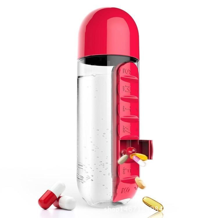 Pill Organizer Water Bottle 7 Day Medicine Holder With Weekly Dispensers Capsule Drink Bottle