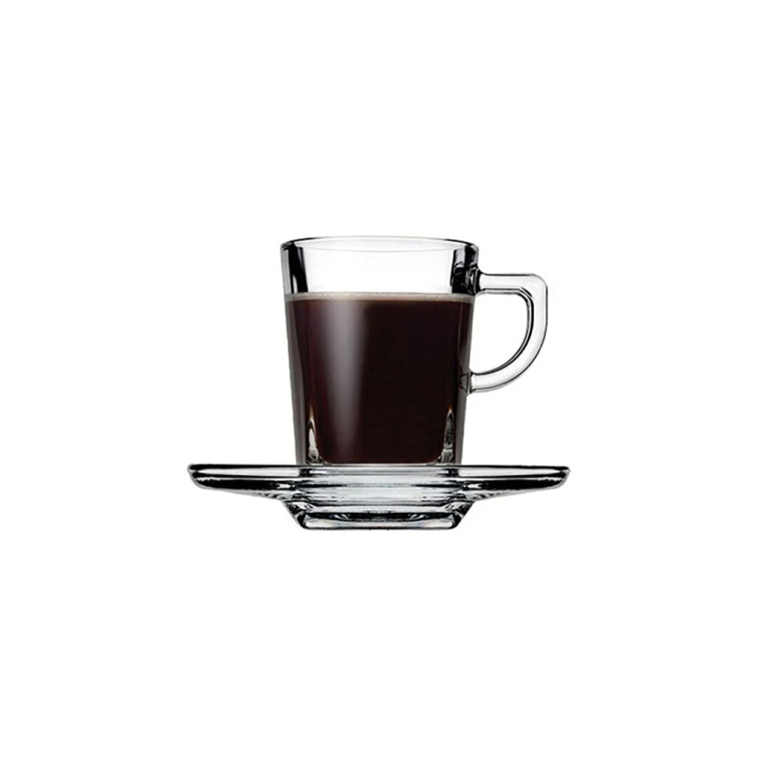 Pasabahce Carre Espresso Cup & Saucer, Set Of 6, 75ml