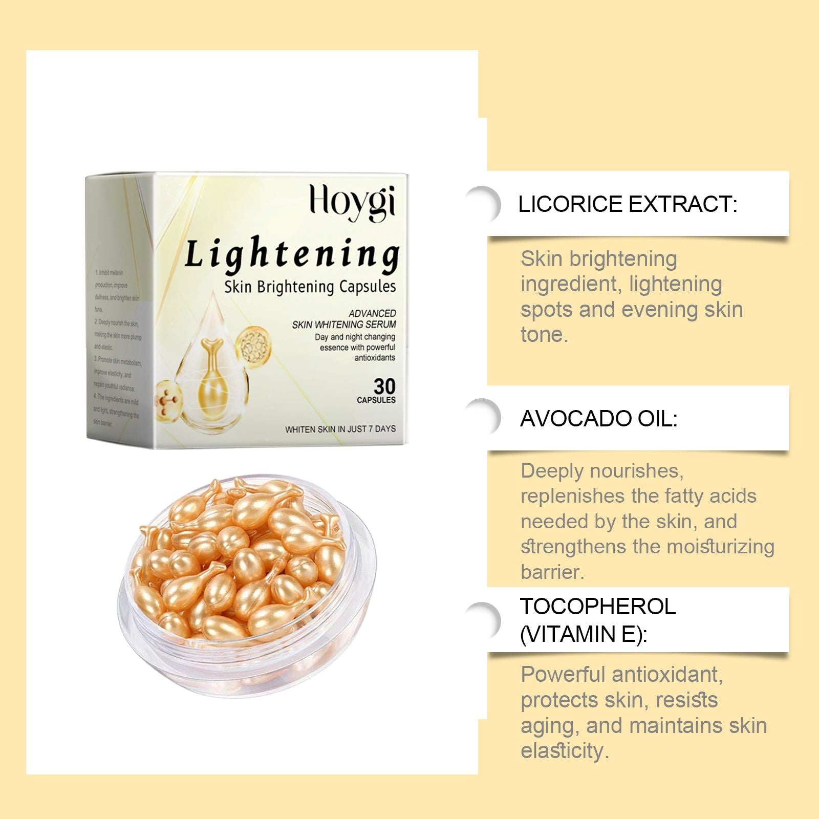 Brightening Capsule for Lightening Skin Tone, Elastic Firming, Fine Line Smoothing, Nourishing Dry Skin ,30 capsules