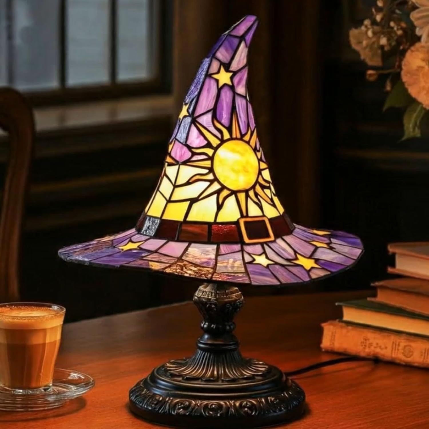 Halloween Witch Hat LED Table Lamp USB Resin Decor