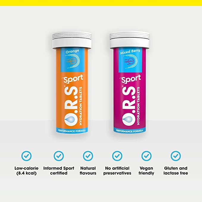 O.R.S Hydration Tablets With Electrolytes, Vegan, Gluten And Lactose Free Formula - Natural Orange Flavour 20'S