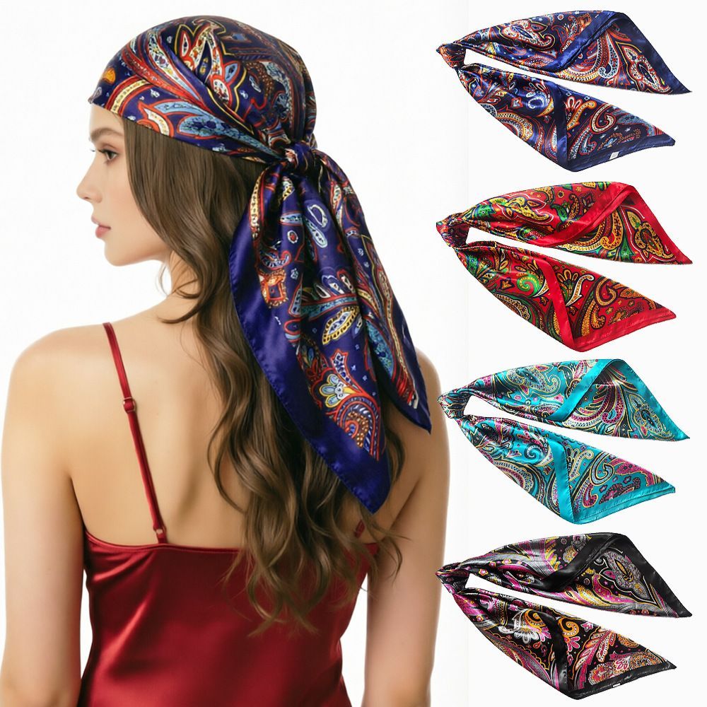 4Pcs Paisley Satin Silk Square Scarf Set for Women 90cm
