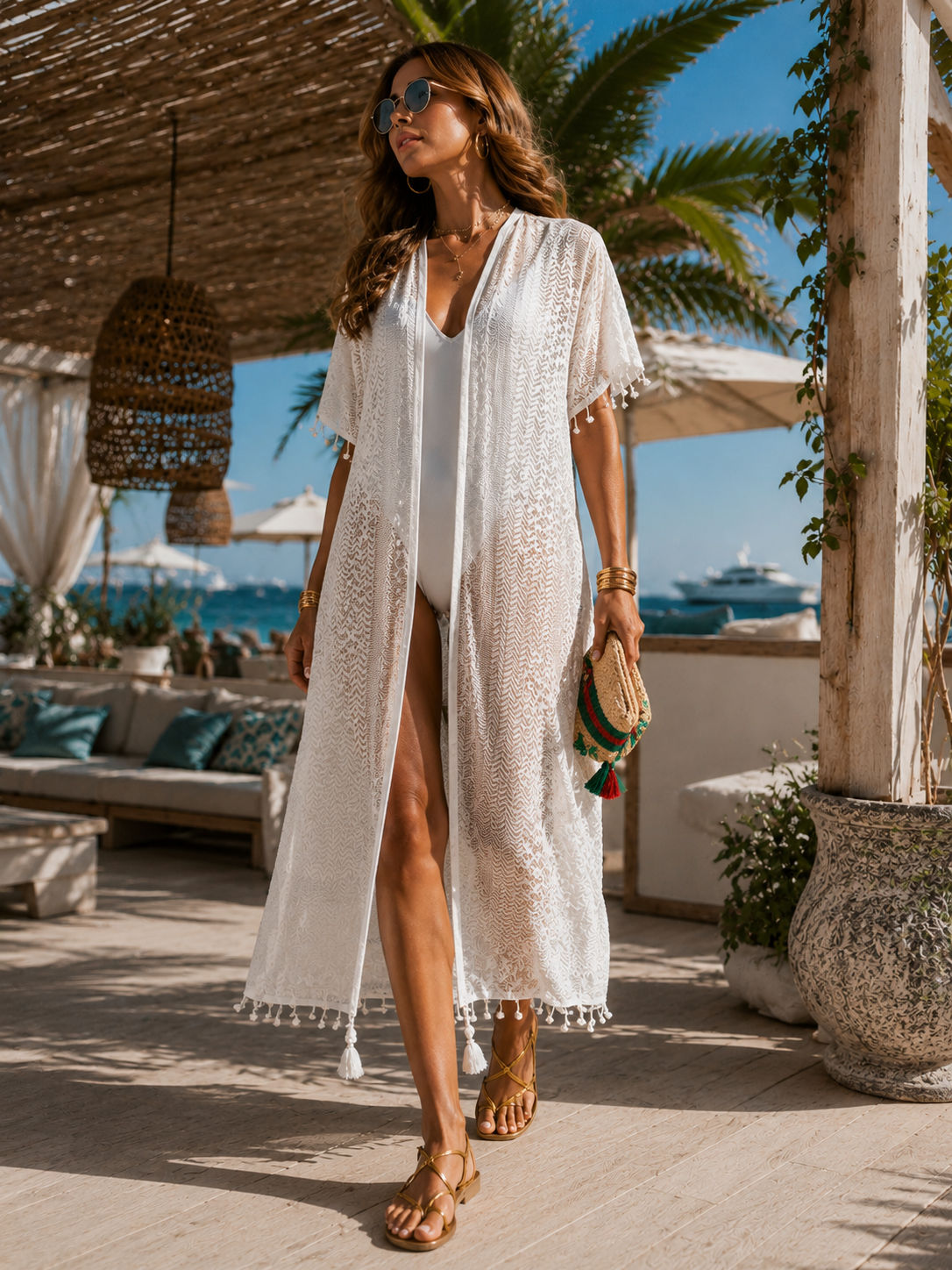 Tendresse Boutique White Knitted Abaya with Lebanon Design