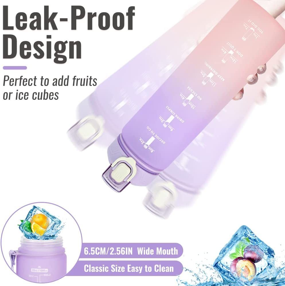 Plastic Water Bottle Leakproof Drink Bottle With Time Marker For Fitness Sports