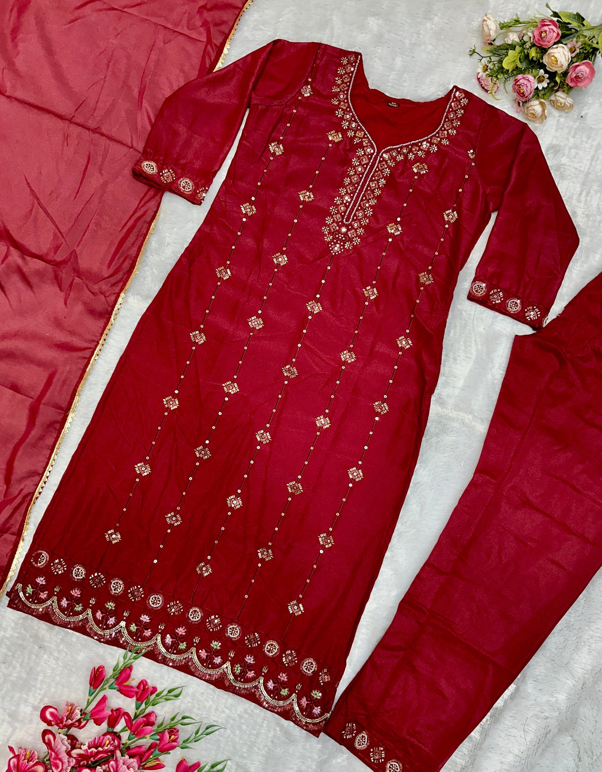 Fab Zone Women's Kurti Set With Bottom And Matching Dupatta
