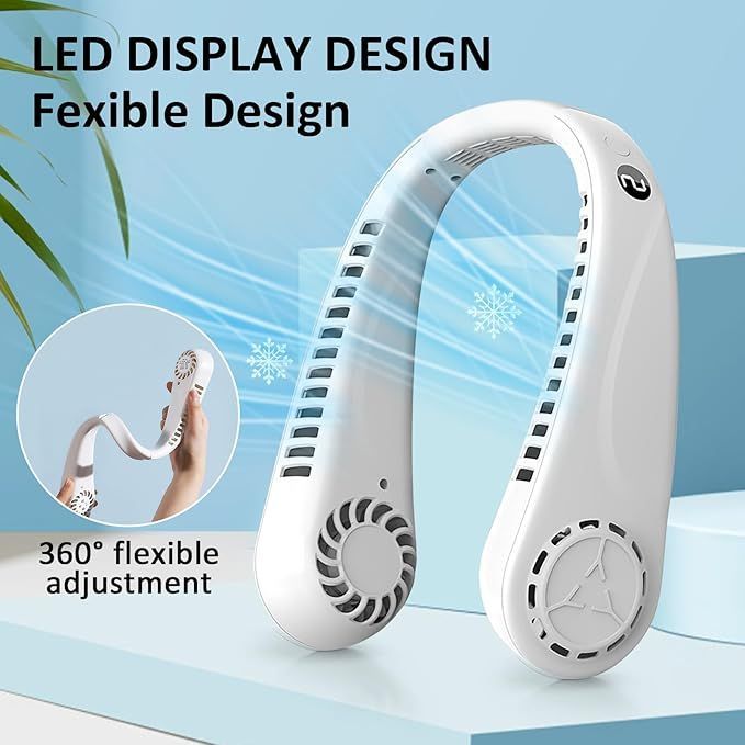 Portable Bladeless Hanging Neck Fans with Screen Display 5 Speeds Levels USB Rechargeable