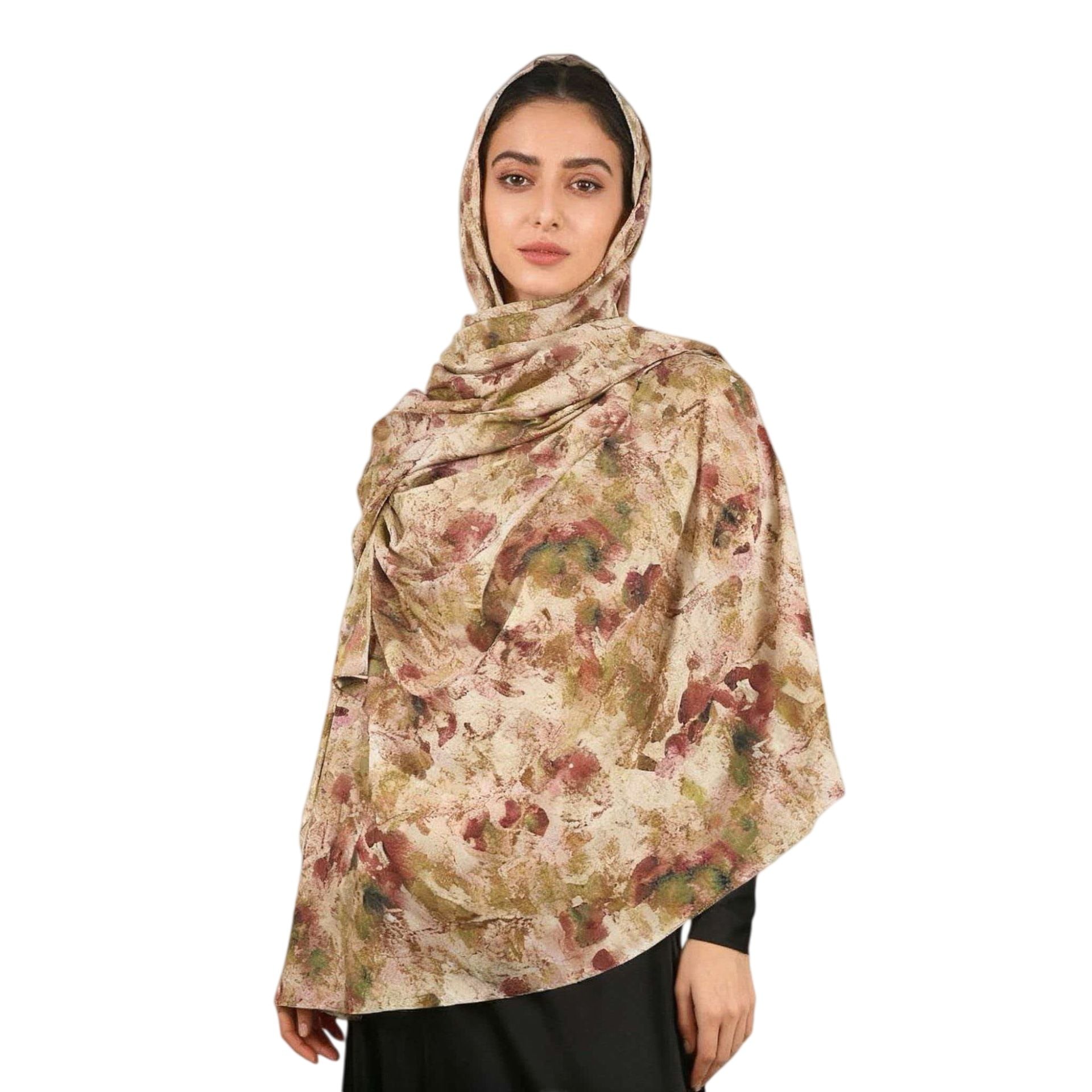 Brown Watercolor Floral Hijab Scarf for Women 180x90cm